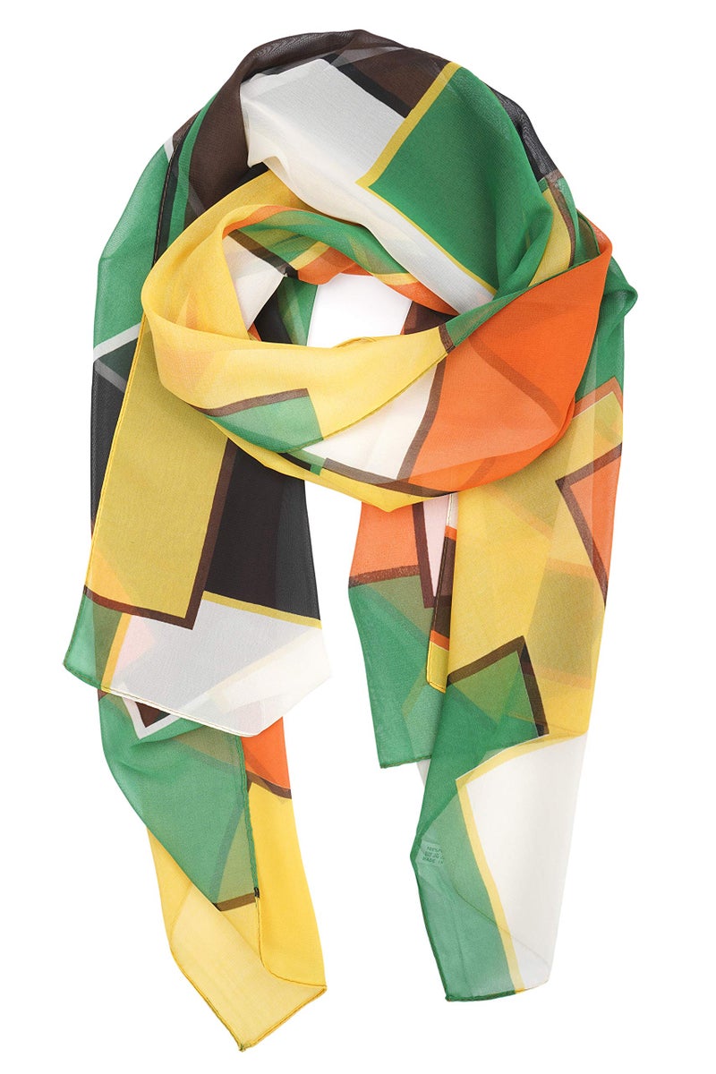 YOUR SMILE Ladies/Women's Lightweight Floral Print/Solid Color mixture Shawl Scarf For Spring Summer season (Check/Green Yellow) - Image 1